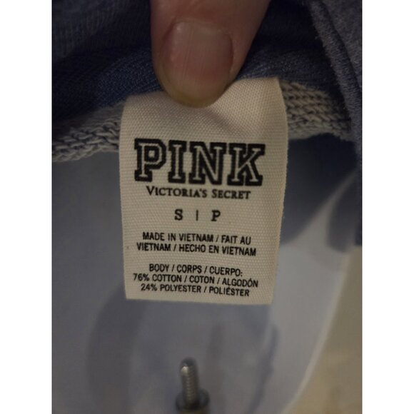 PINK Victoria's Secret Blue Gray 1/4-zip Pullover Sweatshirt Kangaroo Pocket S - Picture 5 of 8